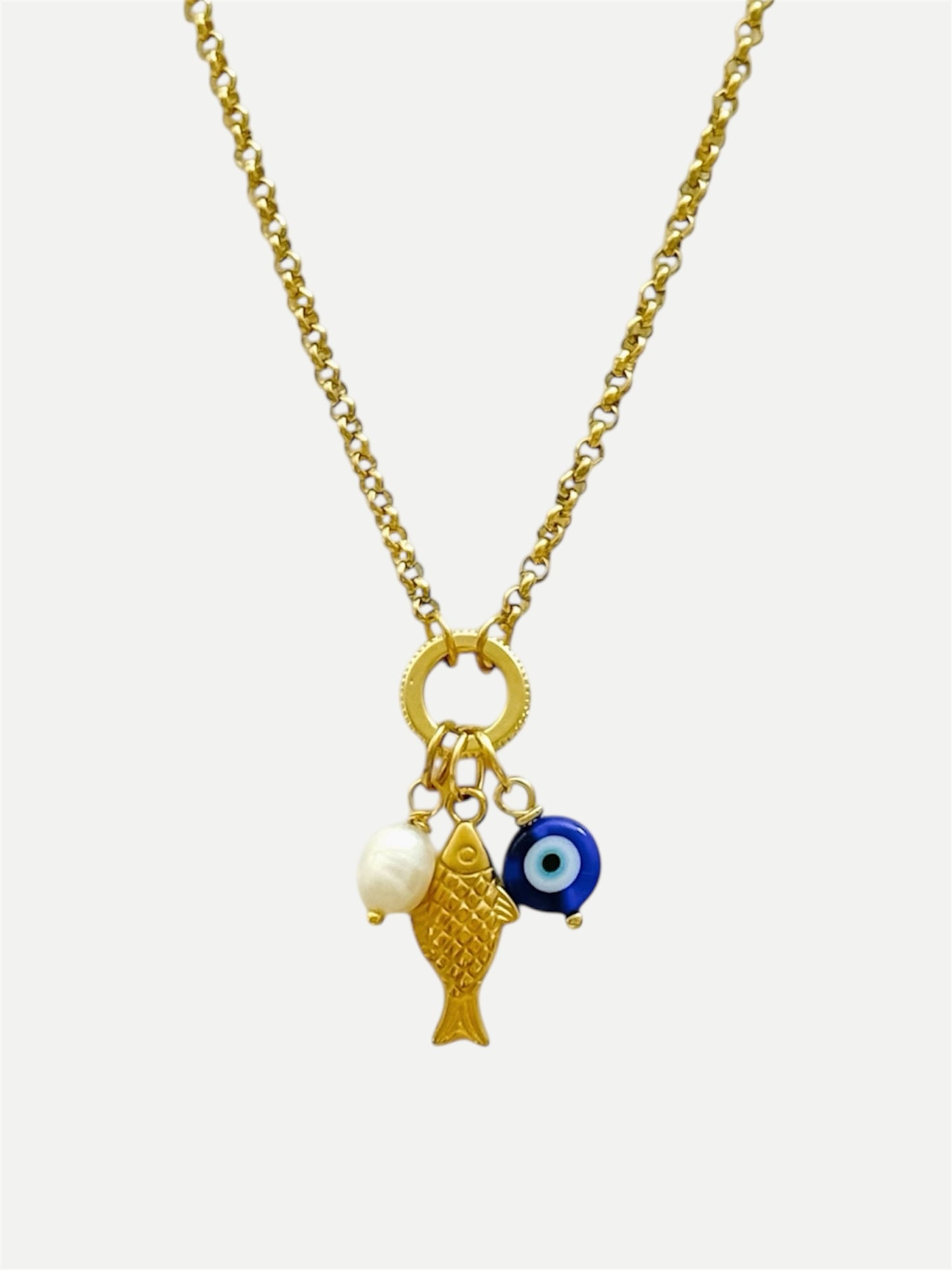 Fish and malocchio necklace