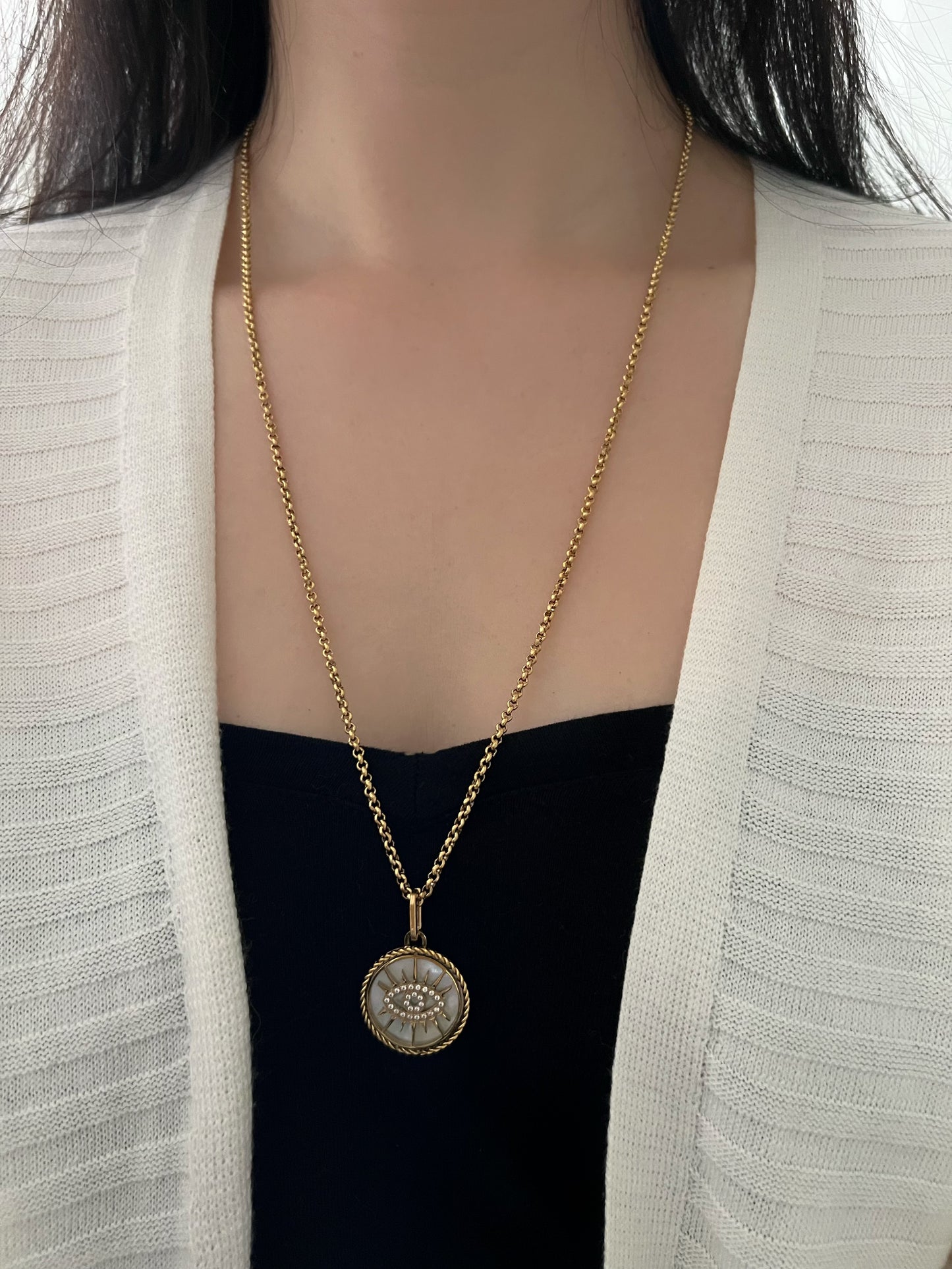 Evil Eye Medallion Opera Necklace