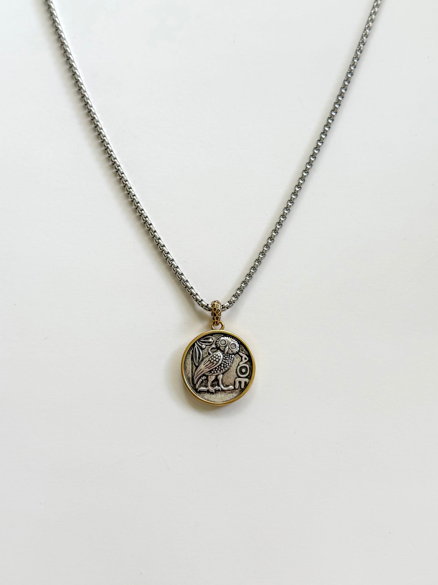 Antique owl coin necklace