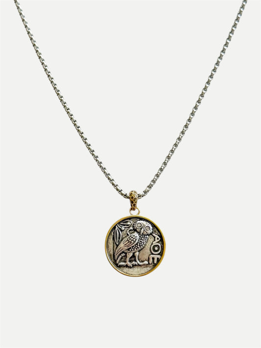 Antique owl coin necklace