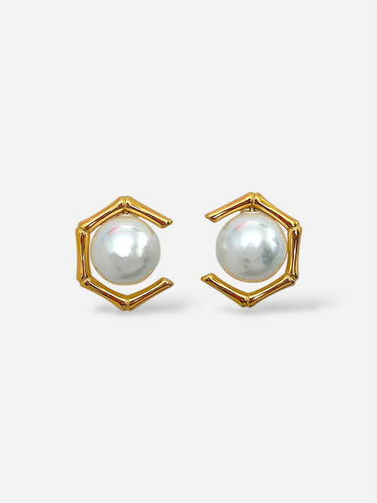 Hexagon Pearl Earring