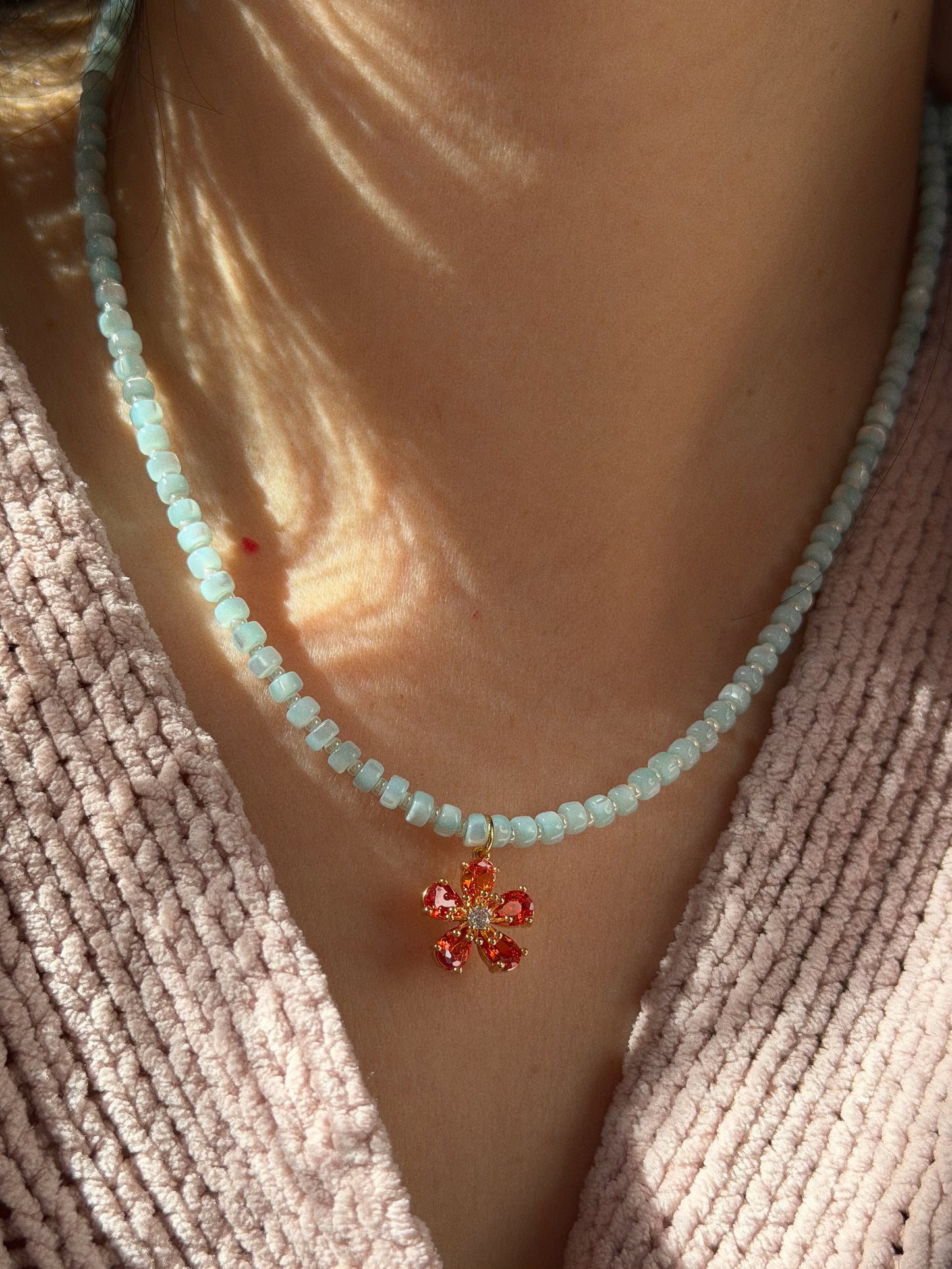 Blue cotton necklace