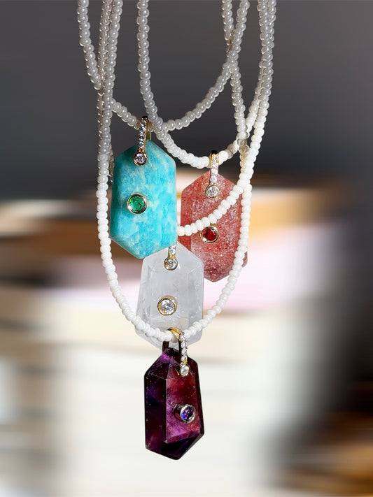 Hexagon natural stone bead necklace