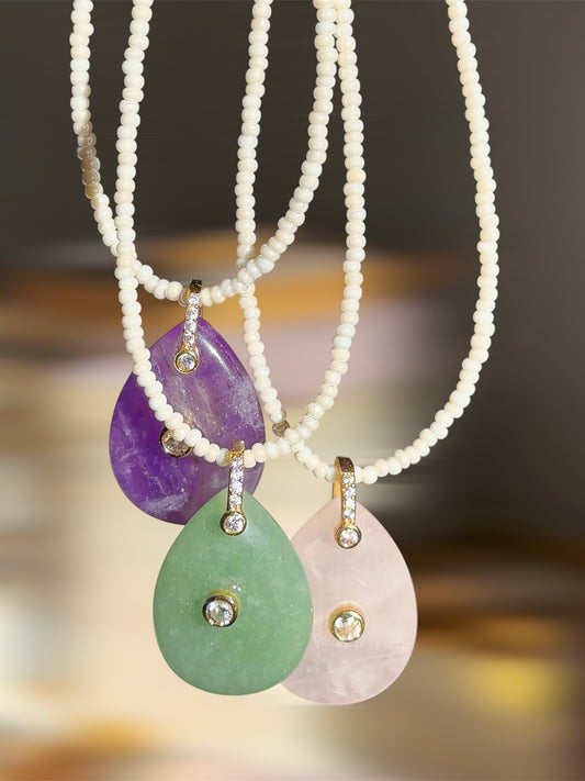 Drop natural stone beads necklace