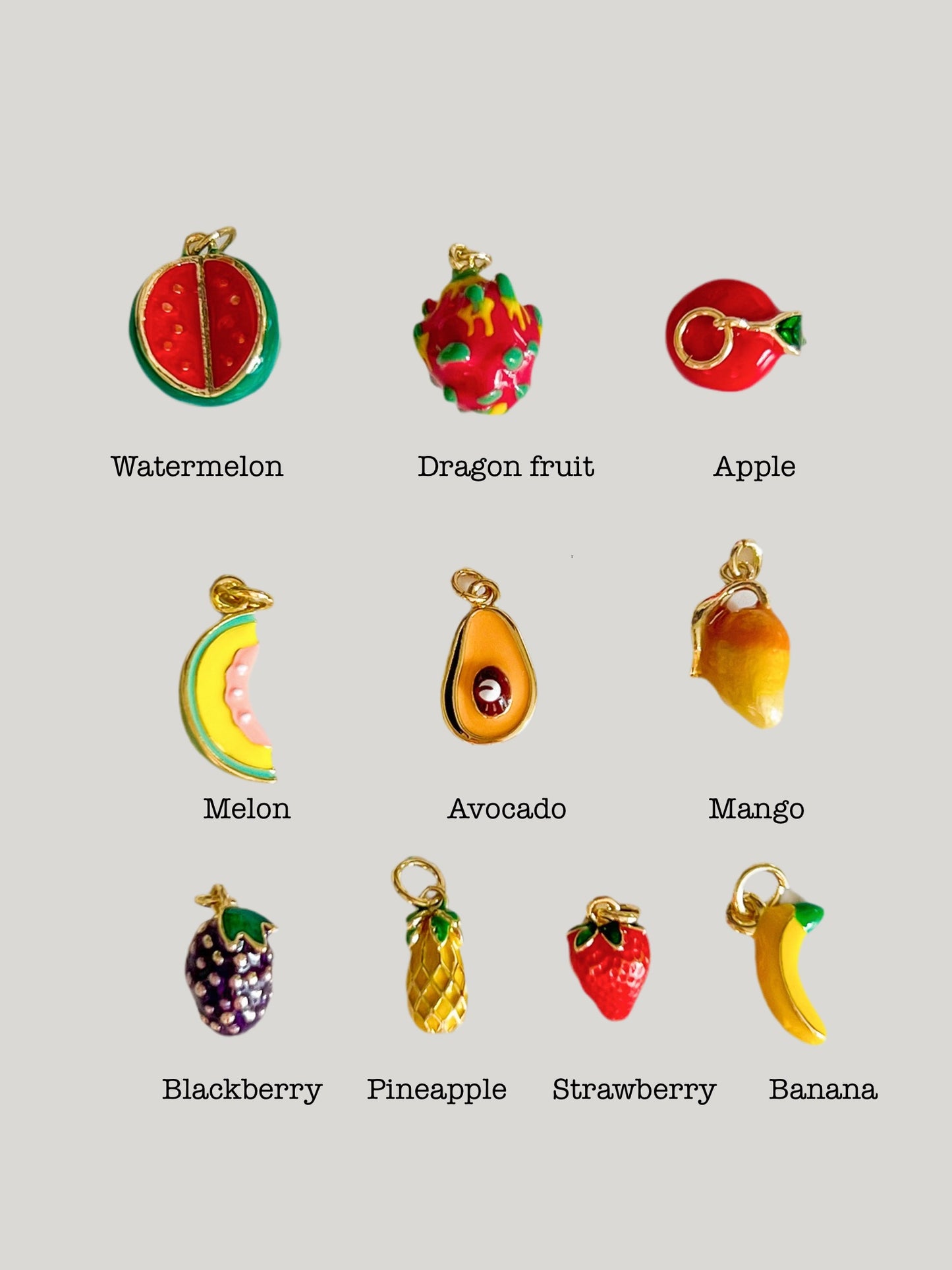 Enamel fruit charms