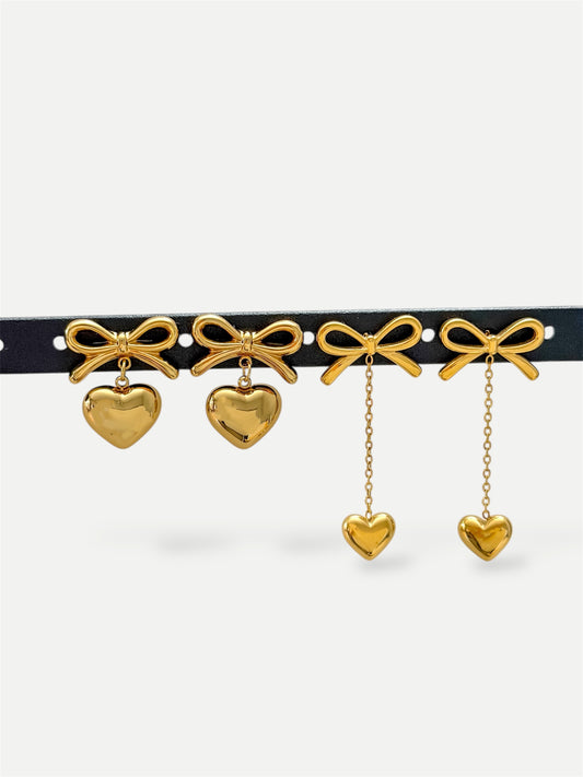 Bow and heart earrings
