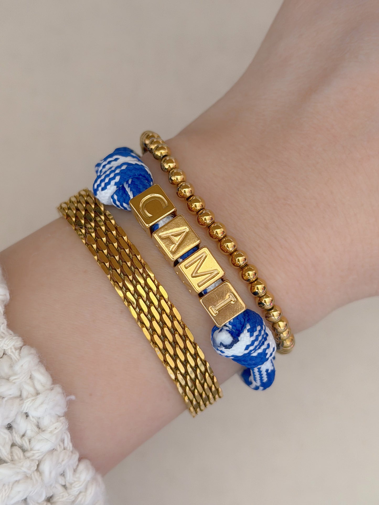 Square name cord bracelet